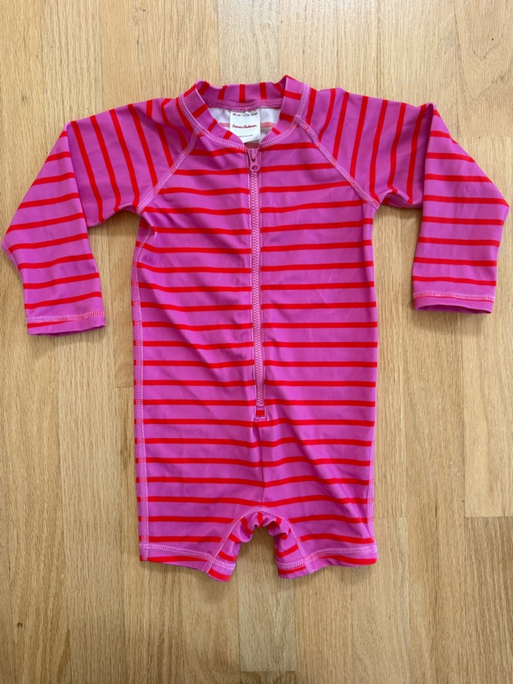 Hanna Andersson Rash Guard One Piece 18-24M Pink Red Stripe Swim Sunsuit